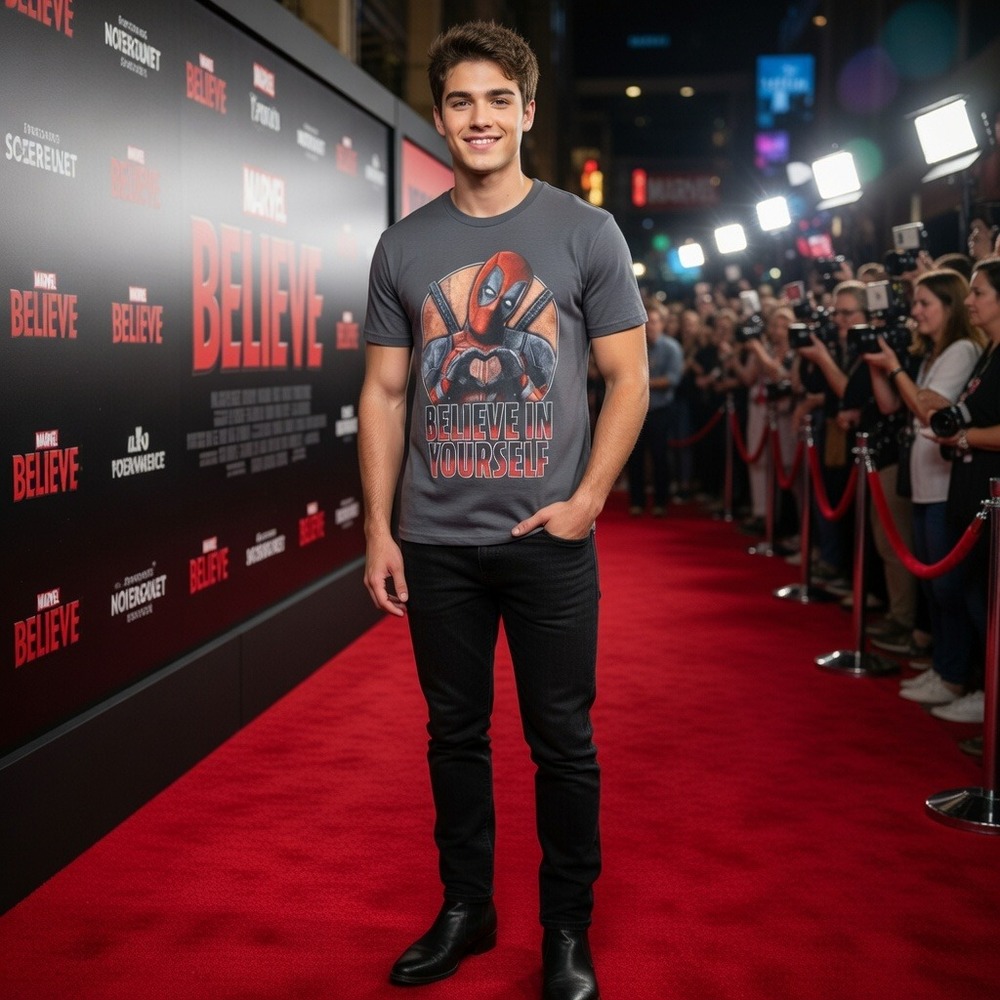 Marvel Deadpool Believe In Yourself T-Shirt Gray‎ Large Graphic Tee